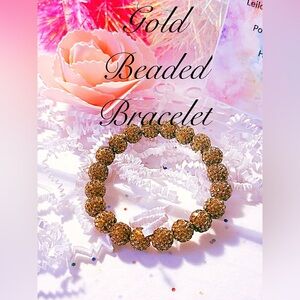 Sparkling Beaded Bracelet/gold rhinestone beads/girly/10mm beads/